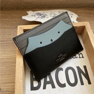 Coach card case with owl details animal theme black blue small wallet two tone